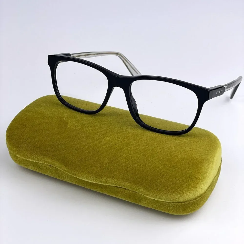 NEW GUCCI GG0490O 005 Black Transparent Square Men Eyeglasses